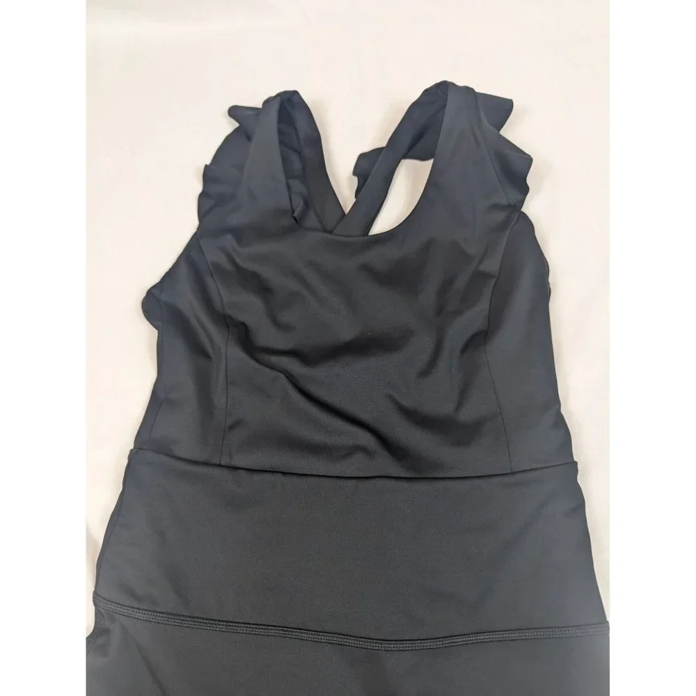 Wavvy Black Long Criss-cross Back with Ruffles‎ Bodysuit Size Small